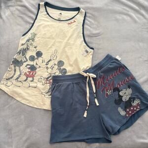 Disney Parks Retro Minnie Mouse Lounge Pajama Set Tank Drawstring Shorts SZ L